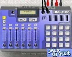 Dnb-x005 drum machine est une table de mixage. vous allez pouvoir composer votre propre musique !
- cliquez sur load
- cliquez dans le carré qui apparaît dans l'écran, vous allez trouver le nom d'un instrument,
et 4 choix de morceaux de cet instrument, cliquez sur une ligne et ensuite sur back
- cliquez ensuite sur la flèche pour passer à linstrument suivant, et ainsi de suite pour tous les autres. 
ensuite vous allez pouvoir écouter votre composition en cliquant sur play.
sur votre gauche vous allez pouvoir entendre indépendamment ou ensemble tous les instruments en cliquant sur tous les m sauf celui de votre instrument  choisi qui sera indiqué dans le cadran du haut. le clavier de droite vous permet de rajouter des sons supplémentaires lorsque vous écoutez votre morceau.