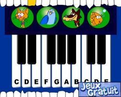 Composer une petite mélodie en faisant chanter les animaux du tableau.
cliquez sur l'animal de votre choix, puis sur les touches du piano et vous l'entendrez miauler ou aboyer en guise de notes de musique.