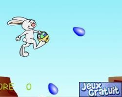 Easter bunny est un jeu de plates-formes.
c'est pâques et vous devez aider le lapin à ramasser des oeufs. le personnage avance tout seul mais il faut l'aider à sauter. pour cela utilisez la barre d'espace. le but du jeu est de récolter le maximum d'oeufs et d'éviter les obstacles sinon vous perdez une vie. les plus gros vous rapportent plus de points et les carottes vous donnent une vie supplémentaire. vous avez cinq vies au départ, signalées en haut à gauche bon jeu.