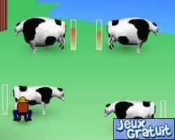 Dans ce jeu il vous faut traire les vaches 
pour aller à chaque vache utiliser les touches directionnelles du clavier ainsi que vous aller vider le lait dans la cuve, pour traire les vaches ou vider votre seau dans la cuve utiliser la touche espace (garder appuyez cela va plus vite) les jauges à coté de chaque vache indique le lait à récupérer attention si elle arrive en haut dans le rouge votre vache explose (vous n'avez que deux vies) surveillez également la barre blanche en haut à droite qui indique le remplissage de votre seau allez le videz dès qu'il est plein, bon jeu à tous
