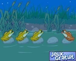 Frog leap est un jeu de réflexion. vous devez faire passer les 3 grenouilles vertes à droite et les 3 grenouilles marrons à gauche. elles sautent de pierre en pierre ou par dessus une  grenouille de l'autre couleur. attention de bien laisser une pierre libre sinon vous devrez recommencer à zéro en cliquant sur la flèche rouge.