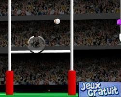 Rugby est un jeu de sport. le but du jeu est de marquer la pénalité pour passer au niveau suivant. en fonction du vent et à l'aide de la souris, positionnez la cible afin que le ballon passe entre les poteaux. ensuite la barre de puissance de tir va se déclencher à droite du jeu. recliquez lorsque la puissance vous semblera correcte. et enfin il faut cliquer une dernière fois dans le carré vert si vous voulez un effet du ballon qui part à droite ou à gauche. si vous ne cliquez pas dans ce carré vert, vous aurez perdu. bon jeu.