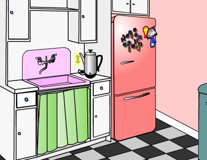 Escape from the kitchen est un jeu où vous devez résoudre les enigmes qui vont vous permettre de sortir de la cuisine.
cliquez sur les différents éléments pour découvrir des objets qu'il faudra utiliser à bon escient en recliquant dessus dans le tableau du bas. utilisez les flèches vertes pour faire le tour de la pièce. 