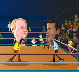 La bataille entre obama et mccain n'est pas finie, aujourd'hui, ils s'affrontent à nouveau.

incarnez un de ces deux personnages et montez sur le ring.

utilisez les flèches du pavé numérique pour avancer, reculer, vous abaisser ou sauter, ainsi que les touches a, s et d pour frapper.

des combinaisons sont possibles entre toutes ces différentes touches.