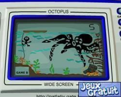 Octopus est un jeu dans un jeu tout d'abord choisissez en haut à droite game a ou b puis à l'aide de la souris en cliquant que les boutons rouge ou des touches directionnelles droite et gauche faite descendre votre petit bonhomme pour qu'il aille récupérer le maximum de pièces en évitant de se faire attraper par les tentacules de la pieuvre, vous disposez de 3 petits bonhommes , bon jeu à tous et faite le meilleur score