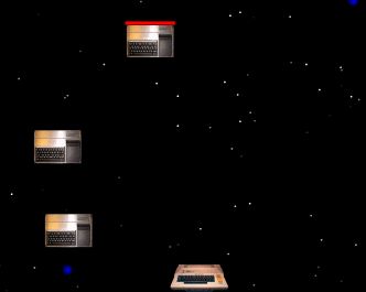 Le but de ce jeu de tir est de détruire tous les vieux ordinateurs envahissant la  planète. il vous suffit de tirer avec la barre d'espace et diriger le votre avec les touches directionnelles droite et gauche. le nombre à abattre est indiqué en haut du jeu. ramassez les bonus au passage. 