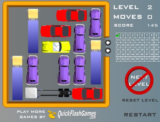 Ceci est un jeu de puzzle dans lequel vous devez bouger les véhicule afin de libérer la voie de sortie du véhicule jaune!
ce jeu se joue à l'aide de la souris! cliquer sur la voiture et faites la glisser vers l'emplacement choisi
