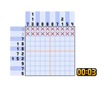 Les règles du picross sont simples, il s'agit de remplir les grilles en suivant les instructions placées horizontalement et verticalement. 
des chiffres apparaissent en haut et à gauche des grilles. vous devez cocher le nombre de cases correspondantes aux chiffres. 
par exemple, si on vous indique 5 en horizontal, cela veut  dire qu'il faut remplir 5 cases consécutives dans une grille de 5 bien entendu.
pour vous aider, vous pourrez  placer des croix sur les cases dont vous êtes sûr quelles seront vides 

